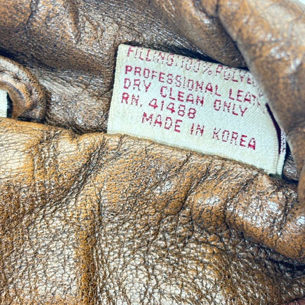 Vintage Leather Bomber Jacket Brown Distressed Aviator Flight 80s Adam Spencer M - Picture 15 of 16